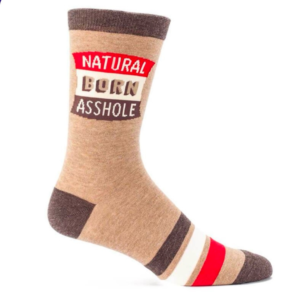 Blue Q Natural Born *sshole Men’s Crew Socks Brown Neutral Novelty New NWT